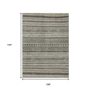 HomeRoots 5' Stylish Taupe and Brown Striped Washable Area Rug for Indoor and Outdoor Versatile Use 9' X 12' 615378