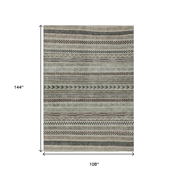 HomeRoots 5' Stylish Taupe and Brown Striped Washable Area Rug for Indoor and Outdoor Versatile Use 9' X 12' 615378