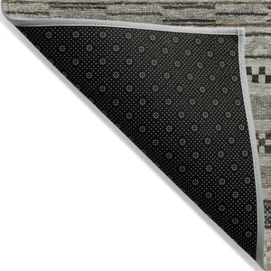 HomeRoots 5' Stylish Taupe and Brown Striped Washable Area Rug for Indoor and Outdoor Versatile Use 10' X 14' 615379