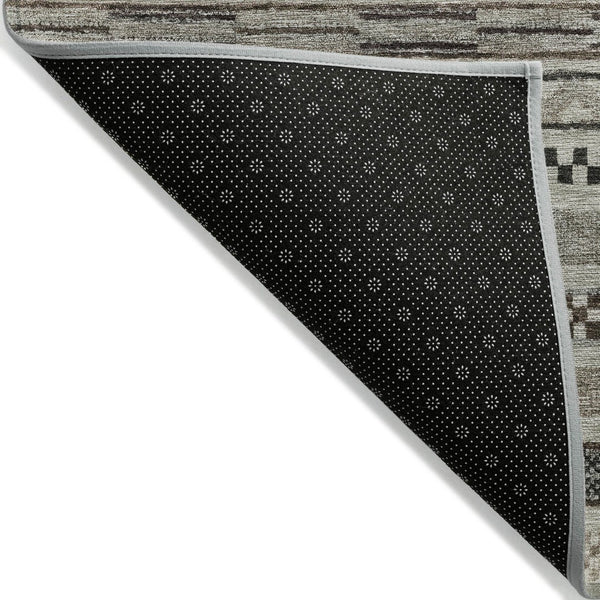 HomeRoots 5' Stylish Taupe and Brown Striped Washable Area Rug for Indoor and Outdoor Versatile Use 10' X 14' 615379
