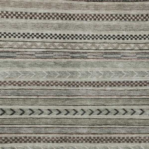 HomeRoots 5' Stylish Taupe and Brown Striped Washable Area Rug for Indoor and Outdoor Versatile Use 10' X 14' 615379