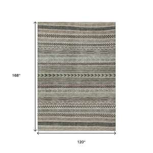 HomeRoots 5' Stylish Taupe and Brown Striped Washable Area Rug for Indoor and Outdoor Versatile Use 10' X 14' 615379
