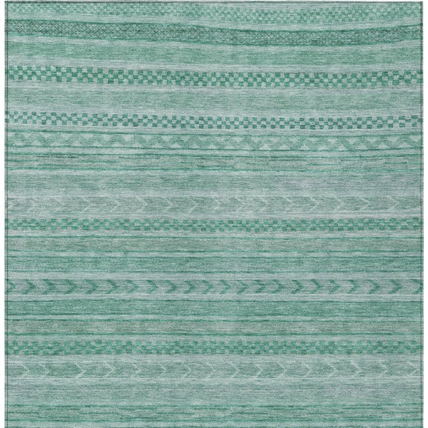 HomeRoots 5' Durable Turquoise and Aqua Striped Indoor Outdoor Area Rug for Easy Care and High Traffic Spaces 5' X 8' 615381