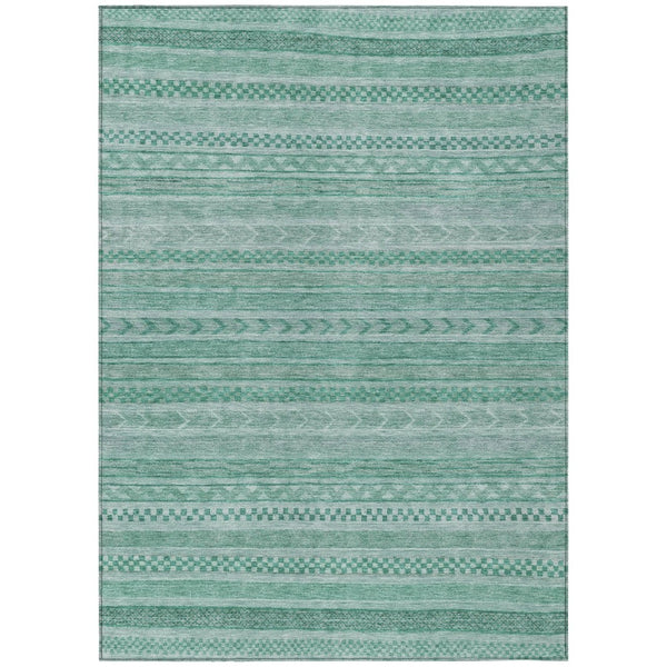 HomeRoots 5' Durable Turquoise and Aqua Striped Indoor Outdoor Area Rug for Easy Care and High Traffic Spaces 5' X 8' 615381