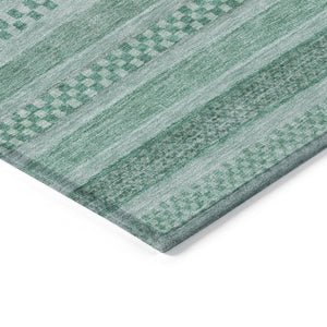 HomeRoots 5' Durable Turquoise and Aqua Striped Indoor Outdoor Area Rug for Easy Care and High Traffic Spaces 5' X 8' 615381