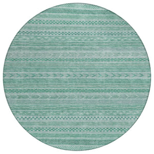 HomeRoots 5' Durable Turquoise and Aqua Striped Indoor Outdoor Area Rug for Easy Care and High Traffic Spaces 8' Round 615382