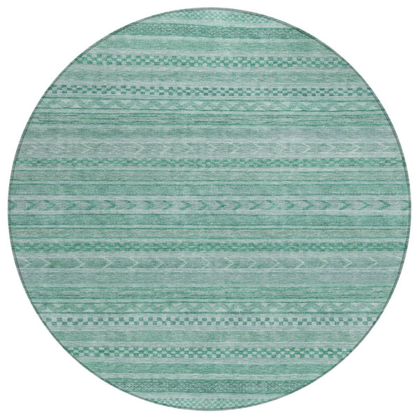 HomeRoots 5' Durable Turquoise and Aqua Striped Indoor Outdoor Area Rug for Easy Care and High Traffic Spaces 8' Round 615382