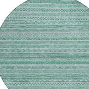 HomeRoots 5' Durable Turquoise and Aqua Striped Indoor Outdoor Area Rug for Easy Care and High Traffic Spaces 8' Round 615382