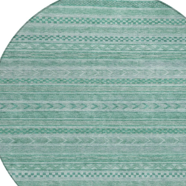HomeRoots 5' Durable Turquoise and Aqua Striped Indoor Outdoor Area Rug for Easy Care and High Traffic Spaces 8' Round 615382