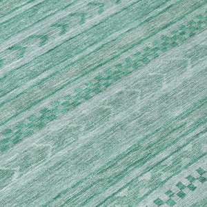 HomeRoots 5' Durable Turquoise and Aqua Striped Indoor Outdoor Area Rug for Easy Care and High Traffic Spaces 8' Round 615382