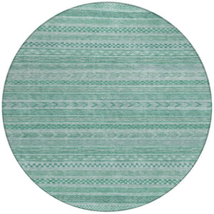 HomeRoots 5' Durable Turquoise and Aqua Striped Indoor Outdoor Area Rug for Easy Care and High Traffic Spaces 8' Round 615382