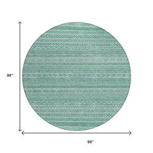 HomeRoots 5' Durable Turquoise and Aqua Striped Indoor Outdoor Area Rug for Easy Care and High Traffic Spaces 8' Round 615382
