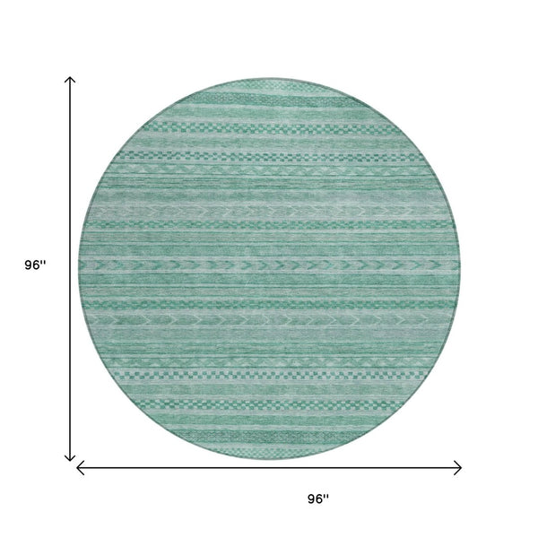 HomeRoots 5' Durable Turquoise and Aqua Striped Indoor Outdoor Area Rug for Easy Care and High Traffic Spaces 8' Round 615382