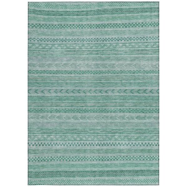 HomeRoots 5' Durable Turquoise and Aqua Striped Indoor Outdoor Area Rug for Easy Care and High Traffic Spaces 8' X 10' 615383