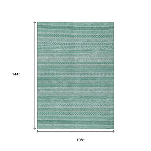 HomeRoots 5' Durable Turquoise and Aqua Striped Indoor Outdoor Area Rug for Easy Care and High Traffic Spaces 9' X 12' 615384