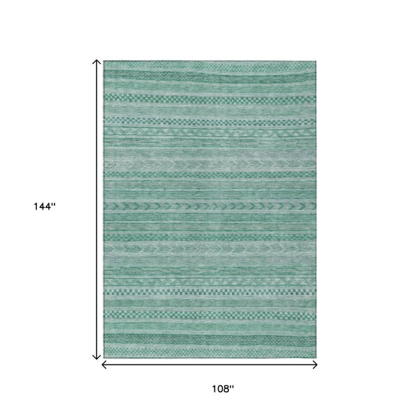 HomeRoots 5' Durable Turquoise and Aqua Striped Indoor Outdoor Area Rug for Easy Care and High Traffic Spaces 9' X 12' 615384