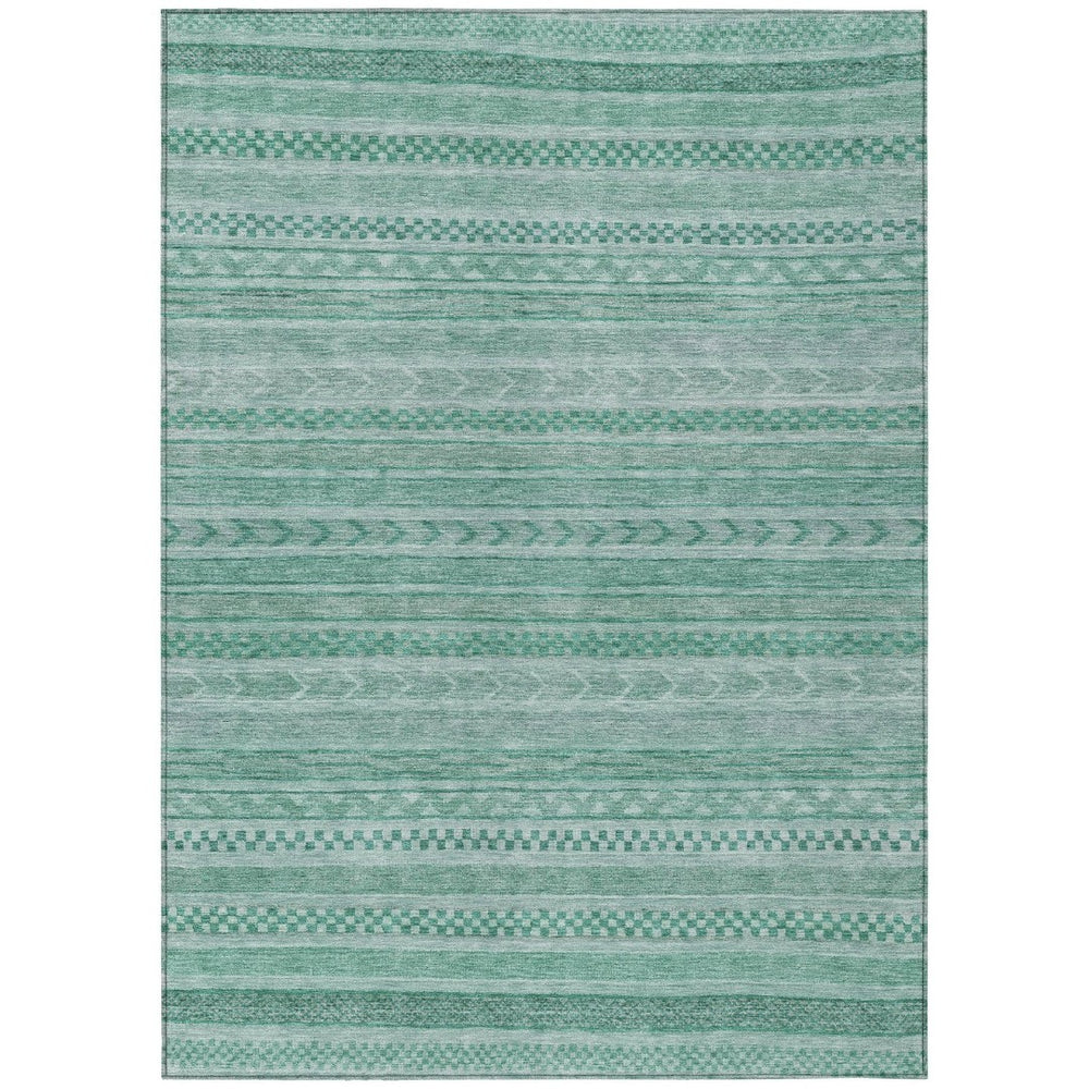 HomeRoots 5' Durable Turquoise and Aqua Striped Indoor Outdoor Area Rug for Easy Care and High Traffic Spaces 10' X 14' 615385