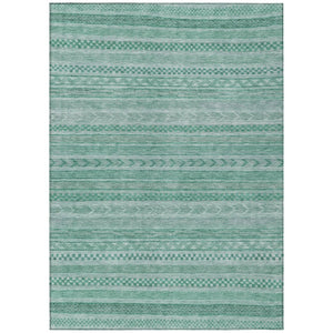 HomeRoots 5' Durable Turquoise and Aqua Striped Indoor Outdoor Area Rug for Easy Care and High Traffic Spaces 10' X 14' 615385