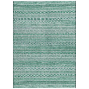 HomeRoots 5' Durable Turquoise and Aqua Striped Indoor Outdoor Area Rug for Easy Care and High Traffic Spaces 10' X 14' 615385