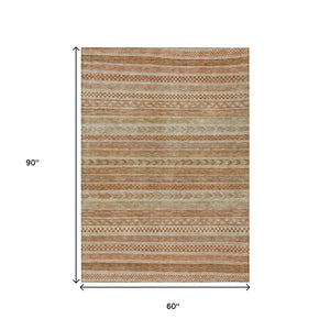 HomeRoots 5' Terra Cotta and Rust Striped Area Rug – Durable, Washable Design for Indoor and Outdoor Spaces 5' X 8' 615387