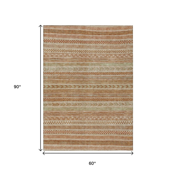 HomeRoots 5' Terra Cotta and Rust Striped Area Rug – Durable, Washable Design for Indoor and Outdoor Spaces 5' X 8' 615387