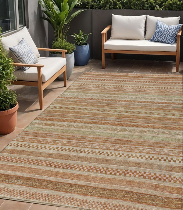 HomeRoots 5' Terra Cotta and Rust Striped Area Rug – Durable, Washable Design for Indoor and Outdoor Spaces 5' X 8' 615387