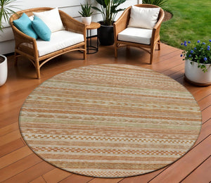 HomeRoots 5' Terra Cotta and Rust Striped Area Rug – Durable, Washable Design for Indoor and Outdoor Spaces 8' Round 615388