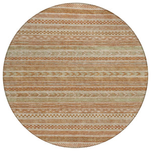HomeRoots 5' Terra Cotta and Rust Striped Area Rug – Durable, Washable Design for Indoor and Outdoor Spaces 8' Round 615388