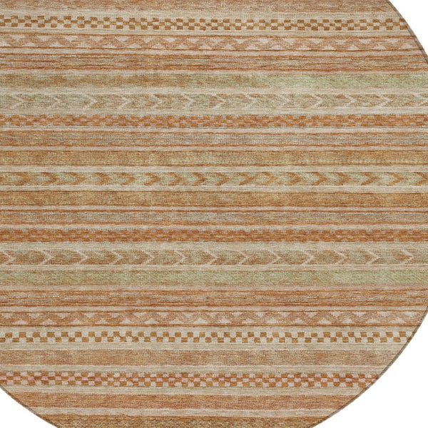 HomeRoots 5' Terra Cotta and Rust Striped Area Rug – Durable, Washable Design for Indoor and Outdoor Spaces 8' Round 615388