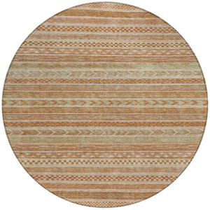 HomeRoots 5' Terra Cotta and Rust Striped Area Rug – Durable, Washable Design for Indoor and Outdoor Spaces 8' Round 615388