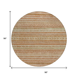 HomeRoots 5' Terra Cotta and Rust Striped Area Rug – Durable, Washable Design for Indoor and Outdoor Spaces 8' Round 615388