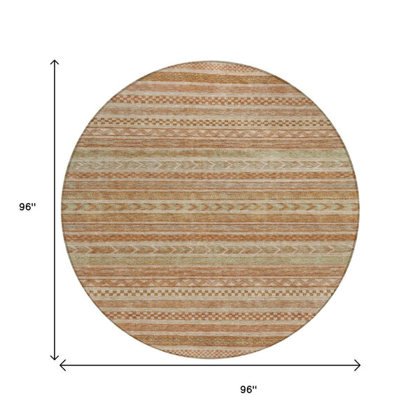 HomeRoots 5' Terra Cotta and Rust Striped Area Rug – Durable, Washable Design for Indoor and Outdoor Spaces 8' Round 615388