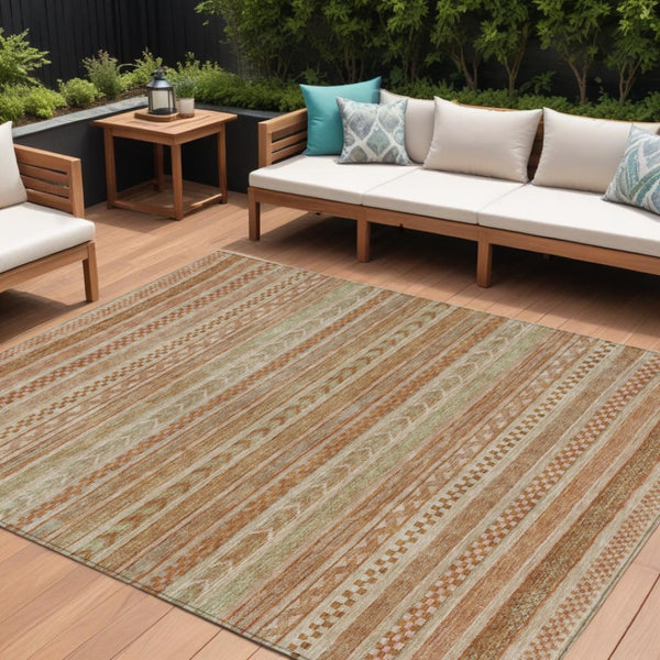 HomeRoots 5' Terra Cotta and Rust Striped Area Rug – Durable, Washable Design for Indoor and Outdoor Spaces 8' X 10' 615389