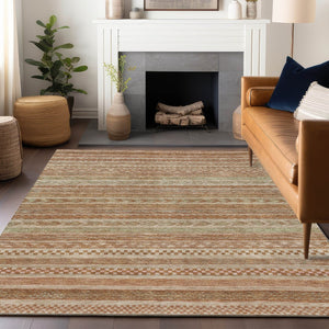 HomeRoots 5' Terra Cotta and Rust Striped Area Rug – Durable, Washable Design for Indoor and Outdoor Spaces 8' X 10' 615389