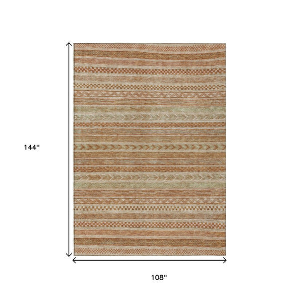 HomeRoots 5' Terra Cotta and Rust Striped Area Rug – Durable, Washable Design for Indoor and Outdoor Spaces 9' X 12' 615390