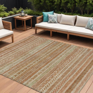 HomeRoots 5' Terra Cotta and Rust Striped Area Rug – Durable, Washable Design for Indoor and Outdoor Spaces 9' X 12' 615390