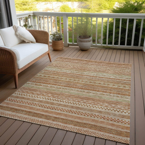 HomeRoots 5' Terra Cotta and Rust Striped Area Rug – Durable, Washable Design for Indoor and Outdoor Spaces 9' X 12' 615390