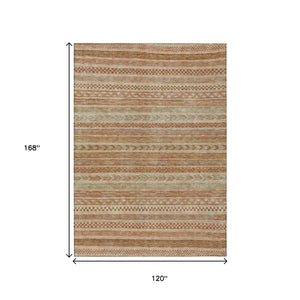 HomeRoots 5' Terra Cotta and Rust Striped Area Rug – Durable, Washable Design for Indoor and Outdoor Spaces 10' X 14' 615391
