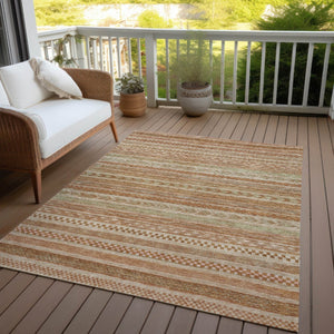 HomeRoots 5' Terra Cotta and Rust Striped Area Rug – Durable, Washable Design for Indoor and Outdoor Spaces 10' X 14' 615391