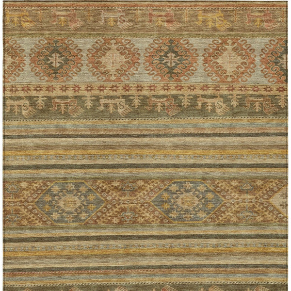 HomeRoots 5' Durable Tribal Area Rug in Beige, Taupe & Gold - Washable, Stylish for Indoor & Outdoor Use 5' X 8' 615393