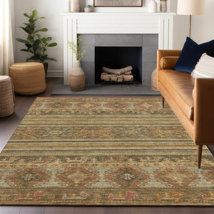 HomeRoots 5' Durable Tribal Area Rug in Beige, Taupe & Gold - Washable, Stylish for Indoor & Outdoor Use 5' X 8' 615393