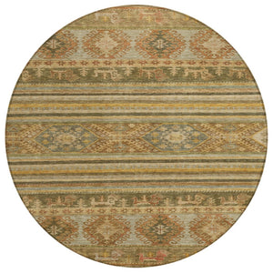 HomeRoots 5' Durable Tribal Area Rug in Beige, Taupe & Gold - Washable, Stylish for Indoor & Outdoor Use 8' Round 615394