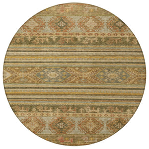 HomeRoots 5' Durable Tribal Area Rug in Beige, Taupe & Gold - Washable, Stylish for Indoor & Outdoor Use 8' Round 615394