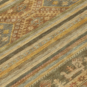 HomeRoots 5' Durable Tribal Area Rug in Beige, Taupe & Gold - Washable, Stylish for Indoor & Outdoor Use 8' Round 615394