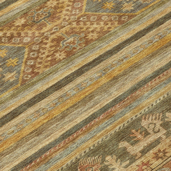 HomeRoots 5' Durable Tribal Area Rug in Beige, Taupe & Gold - Washable, Stylish for Indoor & Outdoor Use 8' Round 615394