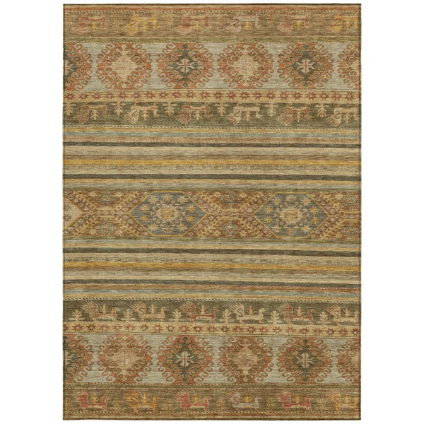HomeRoots 5' Durable Tribal Area Rug in Beige, Taupe & Gold - Washable, Stylish for Indoor & Outdoor Use 8' X 10' 615395