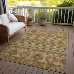 HomeRoots 5' Durable Tribal Area Rug in Beige, Taupe & Gold - Washable, Stylish for Indoor & Outdoor Use 8' X 10' 615395