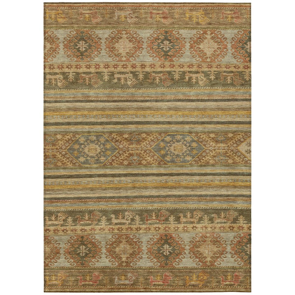 HomeRoots 5' Durable Tribal Area Rug in Beige, Taupe & Gold - Washable, Stylish for Indoor & Outdoor Use 8' X 10' 615395