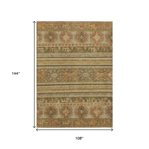 HomeRoots 5' Durable Tribal Area Rug in Beige, Taupe & Gold - Washable, Stylish for Indoor & Outdoor Use 9' X 12' 615396