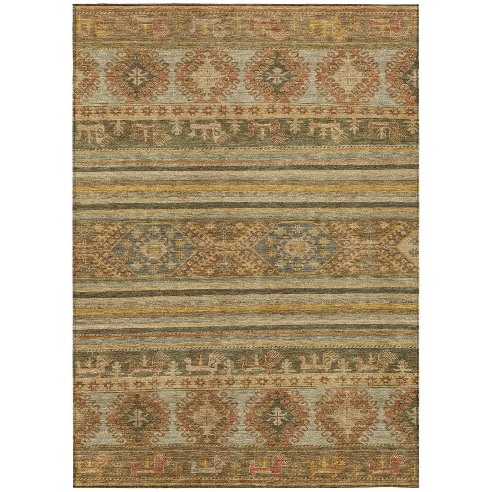 HomeRoots 5' Durable Tribal Area Rug in Beige, Taupe & Gold - Washable, Stylish for Indoor & Outdoor Use 9' X 12' 615396